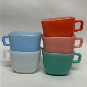 Set of Colorful Square Mugs set of five glass bake vintage